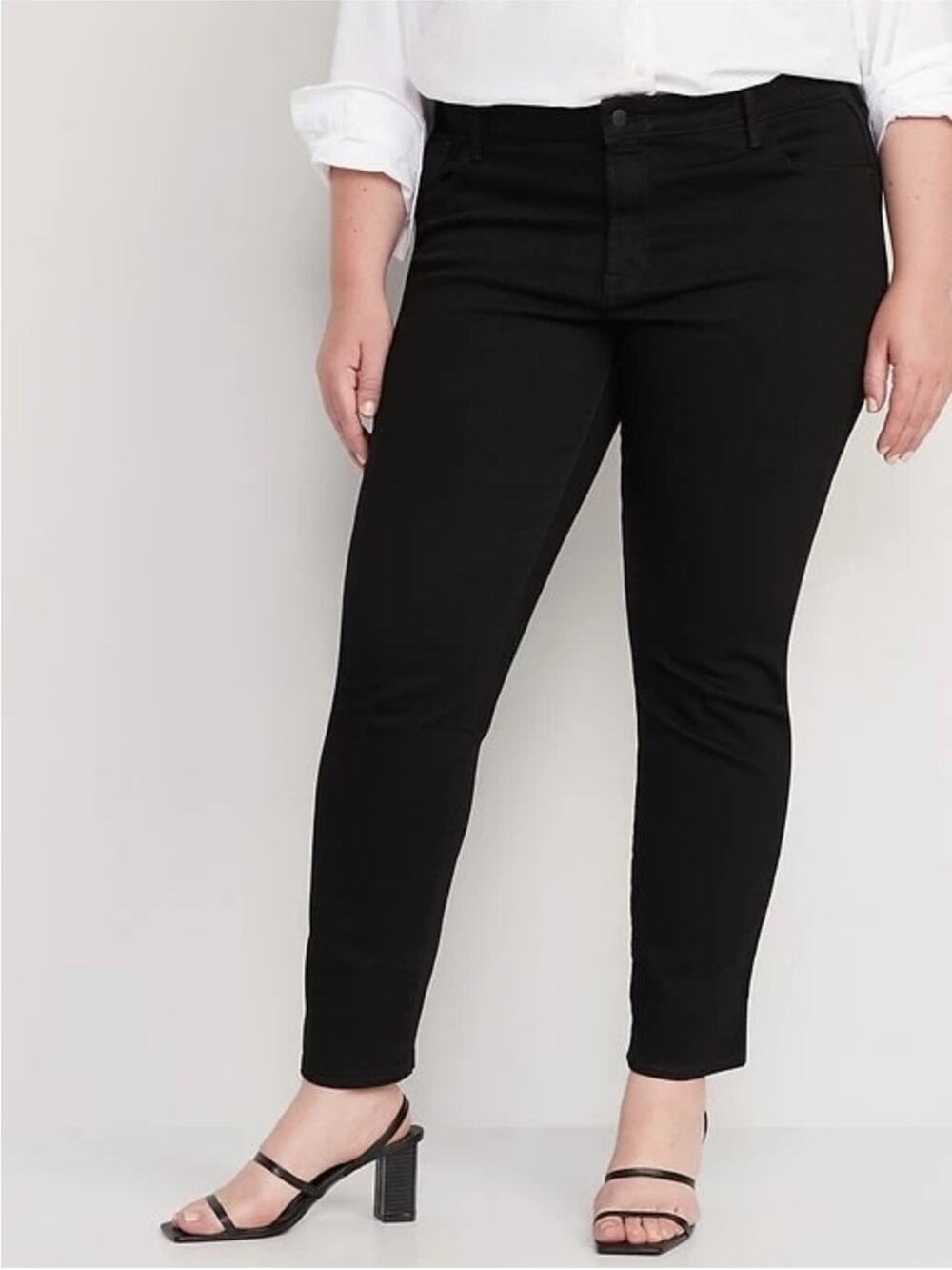 Old Navy Black Mid-Rise Power Slim Straight Jeans Black 16 Short